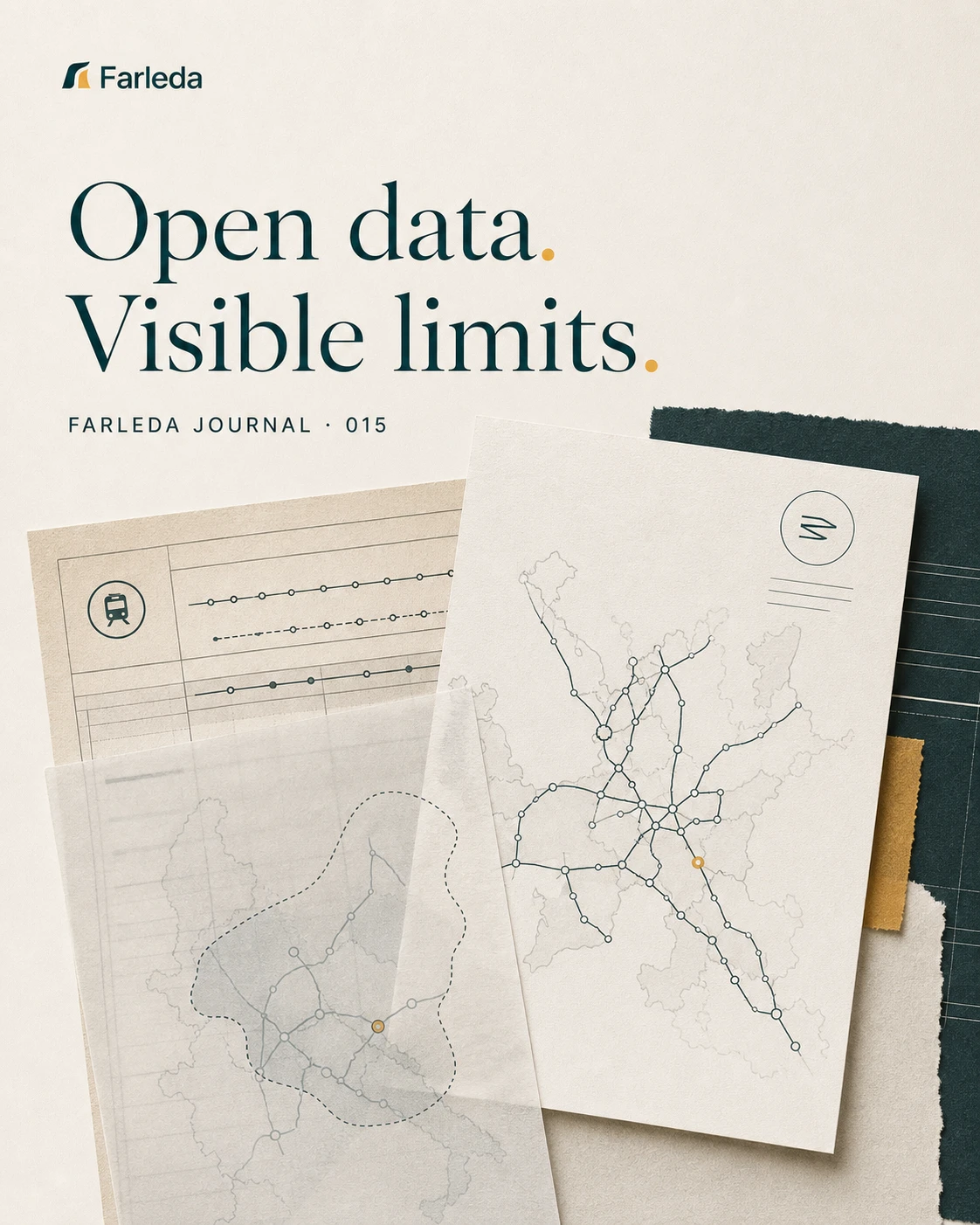 Farleda open rail data artwork with network maps and visible uncertainty