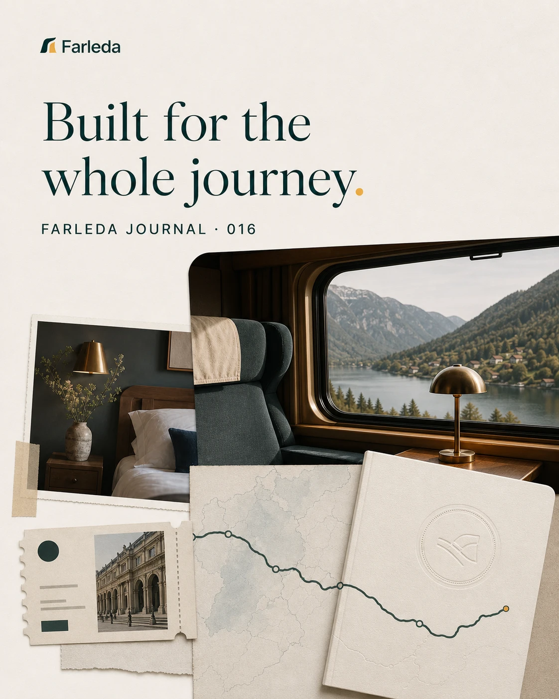Farleda whole journey collage with train hotel activity route and passport
