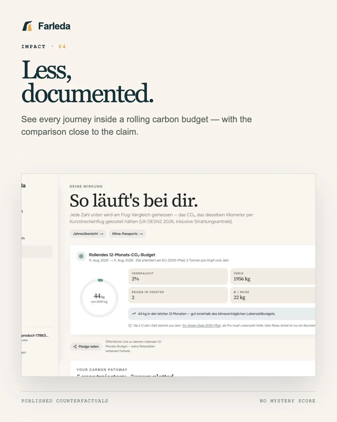 Farleda preview ledger showing modelled differences and planned distances