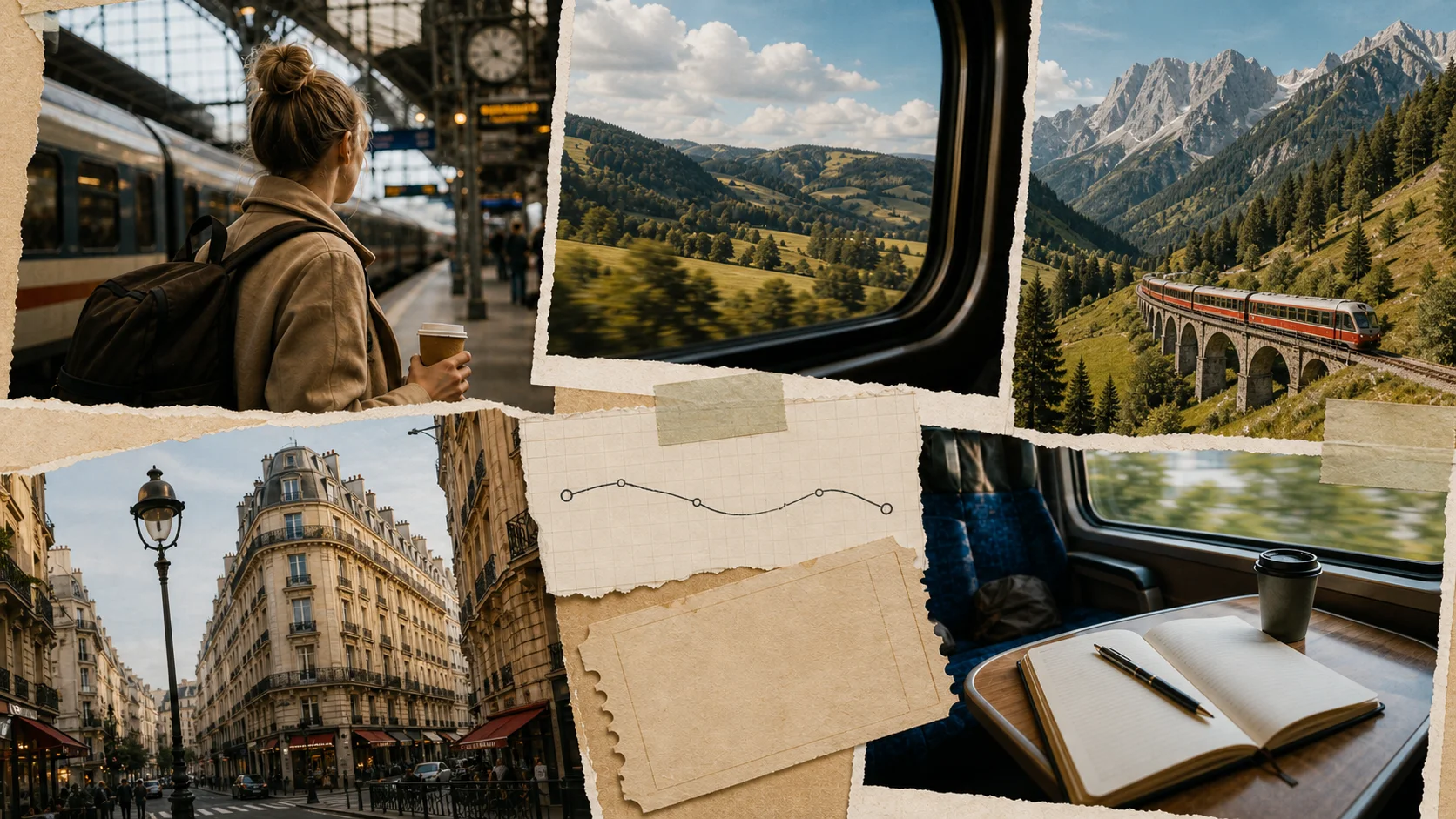 Collage of a European rail journey